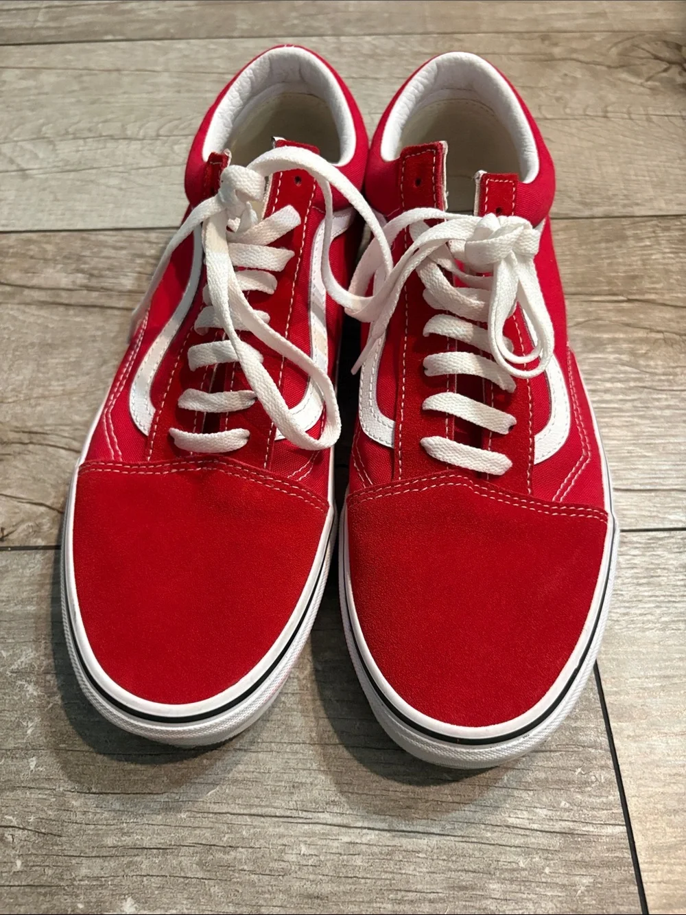 Vans Red Low-Top Canvas Sneakers with White Side Stripe